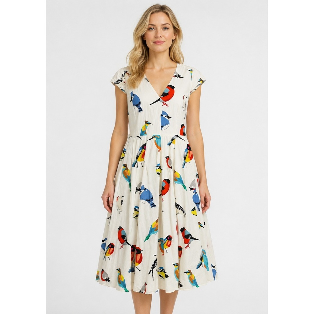 Bird Dress A-Line Structured Lined Festival Nature Birdfest Size XS